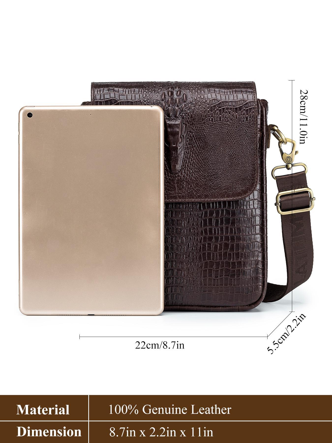 Men's Business Crocodile Embossed Crossbody Bag, Vintage Cowhide Shoulder Bag for Daily Used, Casual Trendy Versatile High-quality Daily Commuting Bag