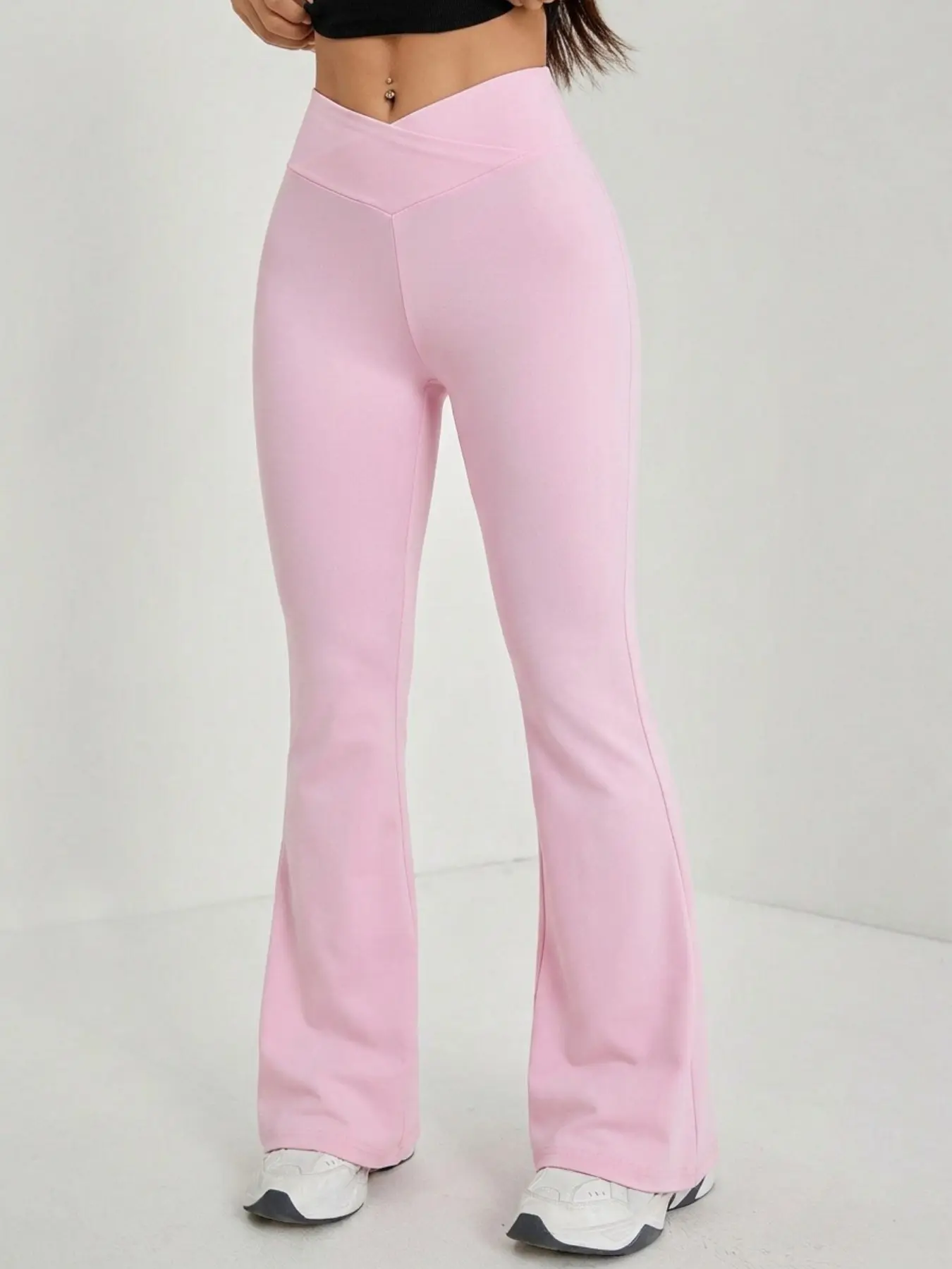 Cross V Waist Bootcut Yoga Pants, High Waist Stretch Workout Flare Trousers, 3 Colors Available, Activewear Daily Gym Casual Athleisure Fitness Bottoms, Viral Trendy Women's Sport Fashion, Athleisure Pants
