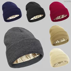 Satin Lined Knit Beanie, Warm Stylish Winter Hat, Hair-Friendly Design for Daily Wear