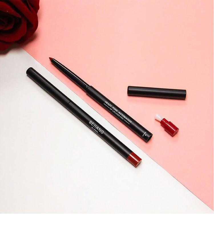 Overline Your Lips Like a Pro Flame-Shaped Automatic Lip Liner, Matte Red Bean Shade, Retractable, No Sharpening, Blurs & Fills, Kiss-Proof | #LipLiner
