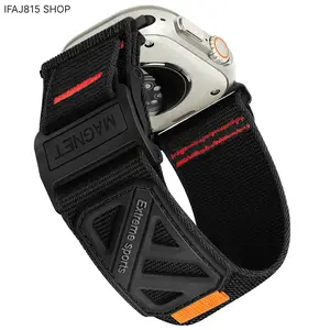Magnetic Nylon  Watch Ultra Band, Rugged Outdoor Sport Strap Compatible with Apple Watch Ultra 2 and Series 6-10, Heavy Duty Breathable Wristband for Hiking, Camping, Running, Fitness Training and Adventure Travel