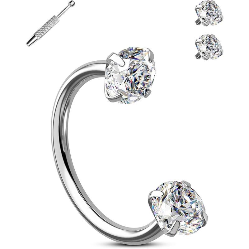 Horseshoe Nose Rings Studs, 20G Internally Threaded Nose Rings For Women, 316L Surgical Steel Double Cubic Zirconia Nose Studs, Lip Eyebrow Helix Ear Piercing Jewelry