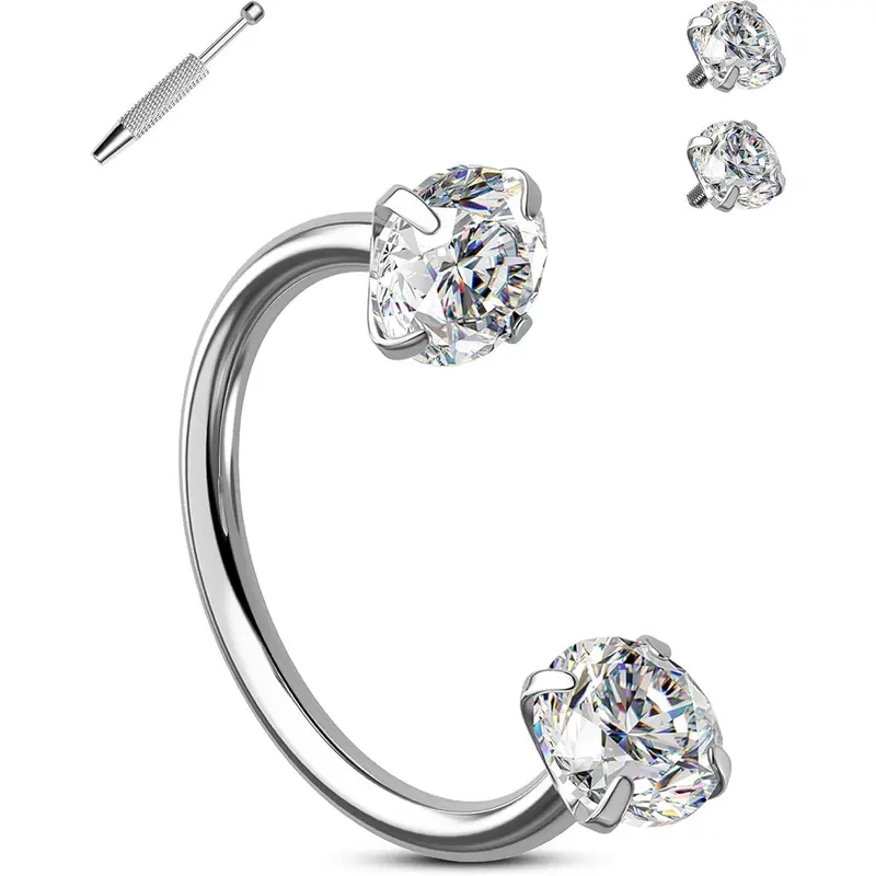 Horseshoe Nose Rings Studs, 20G Internally Threaded Nose Rings For Women, 316L Surgical Steel Double Cubic Zirconia Nose Studs, Lip Eyebrow Helix Ear Piercing Jewelry