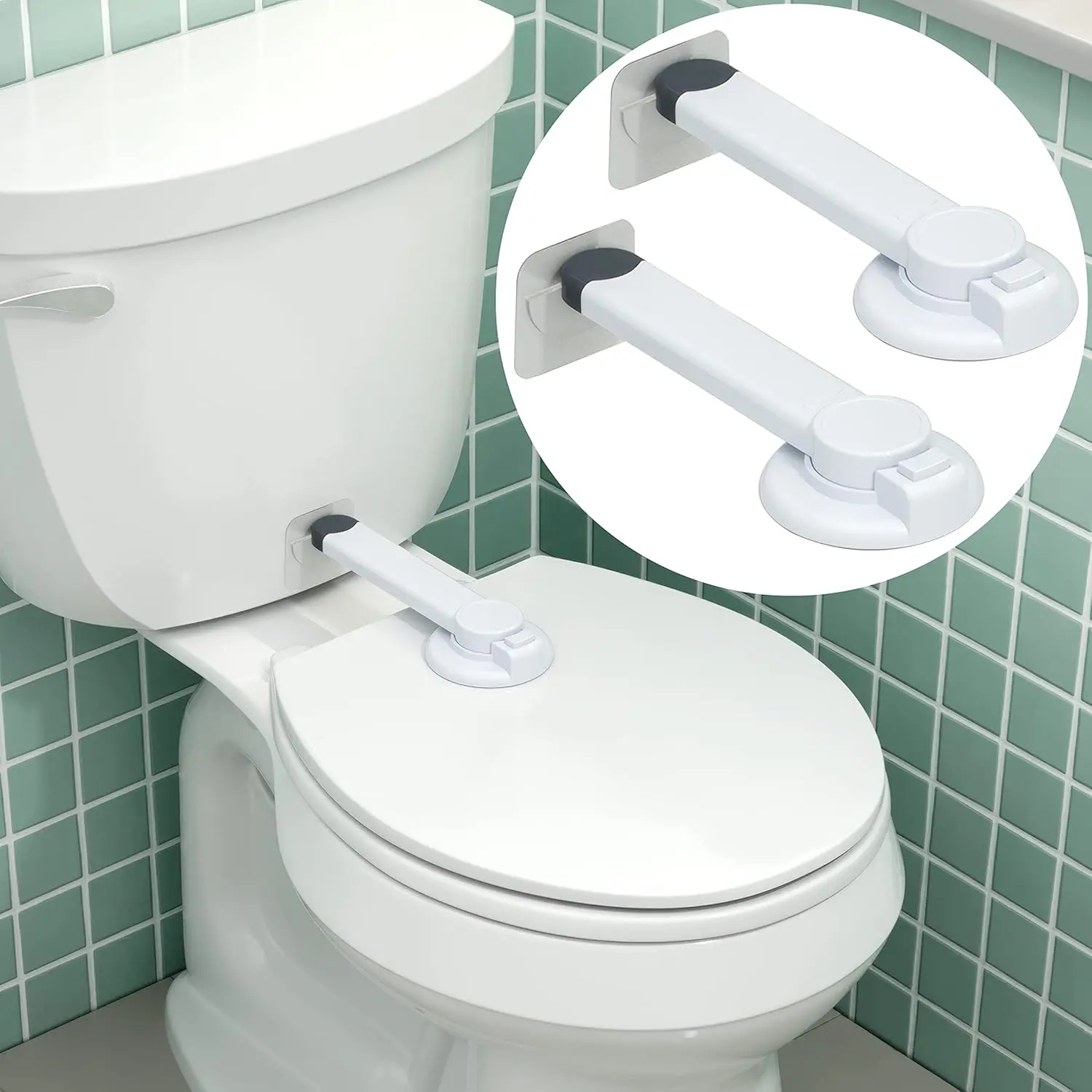 Toilet Lock (2-Pack) Ideal Baby Safety Toilet Seat Lock with Locking Arm - No Tools Required, Easy Installation with 3M Adhesive - Top-Rated Safety Toilet Seat Lock - Suitable for Most Toilets, White