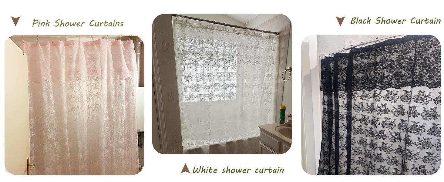 Pink Lace Shower Curtain - Vintage Shower Curtain with Attached Valance, Floral Lace Bath Curtain for Bathroom, Farmhouse Style Shabby Chic Bath Curtain Sc