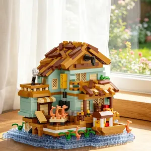 Creative Beach Fishing House Building Block Model, Educational Toy for Home Office Decor, Gift for All Seasons, Enhances Skills & Fun