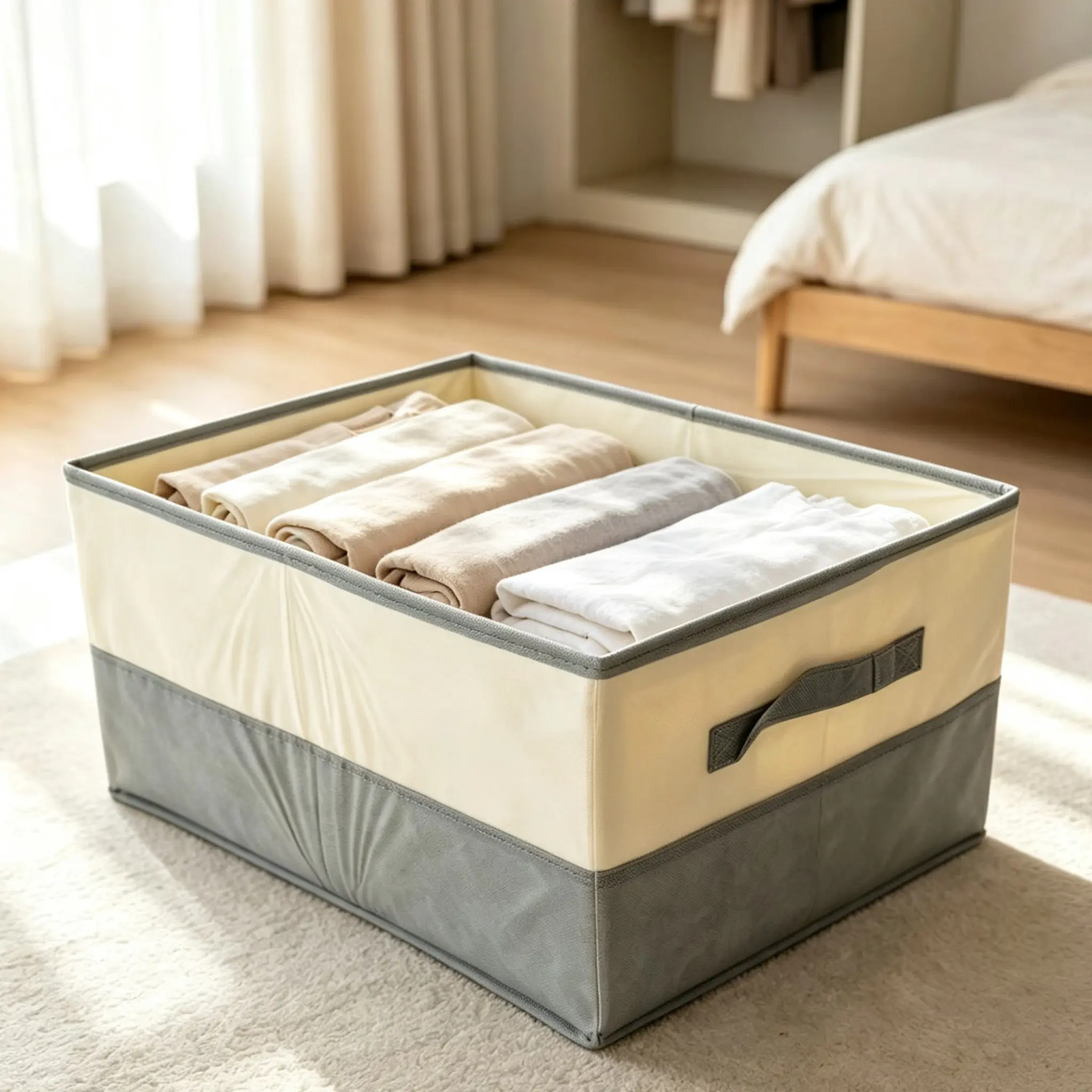1pc Quilt Storage Box, Clothing Organizer Bin, Home Compartmentalized Storage, Wardrobe Layering Tool, Foldable Storage Basket