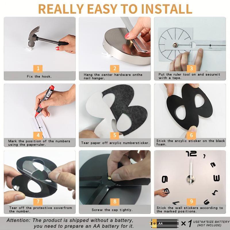 DIY Wall Clock, 1-Count Battery-Powered Modern Acrylic Wall Clock (Battery Not Included), Silent Wall Clock for Home, Living Room and Bedroom Decor, Modern Home Craft Decoration