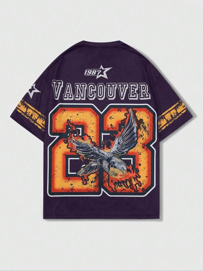 Men's Eagle Print Round Neck Graphic Tee, Regular Fit Casual Short Sleeve T-Shirt for Summer, Men's Top for Daily Wear, Streetwear