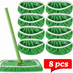 8Pcs Microfiber Mop Pads, Wet & Dry Flat Mop Replacement Covers, Reusable Cleaning Pads, Handle Not Included-YY1