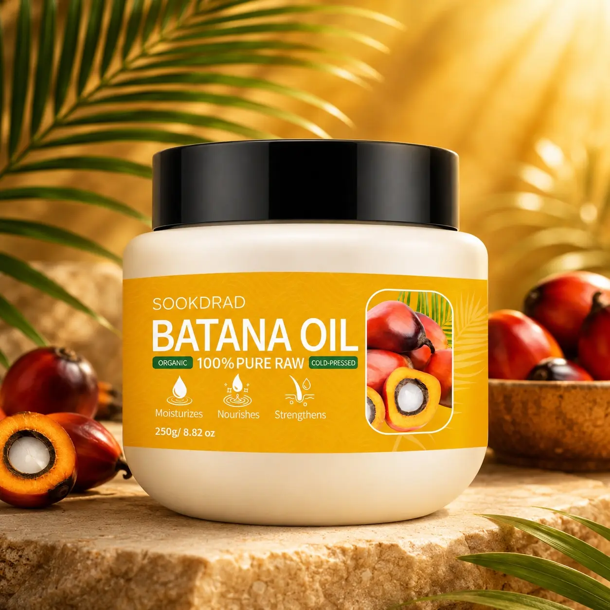 Batana Oil, organic, 100% pure raw, cold-pressed, moisturizes, nourishes, strengthens, 250g/8.82oz