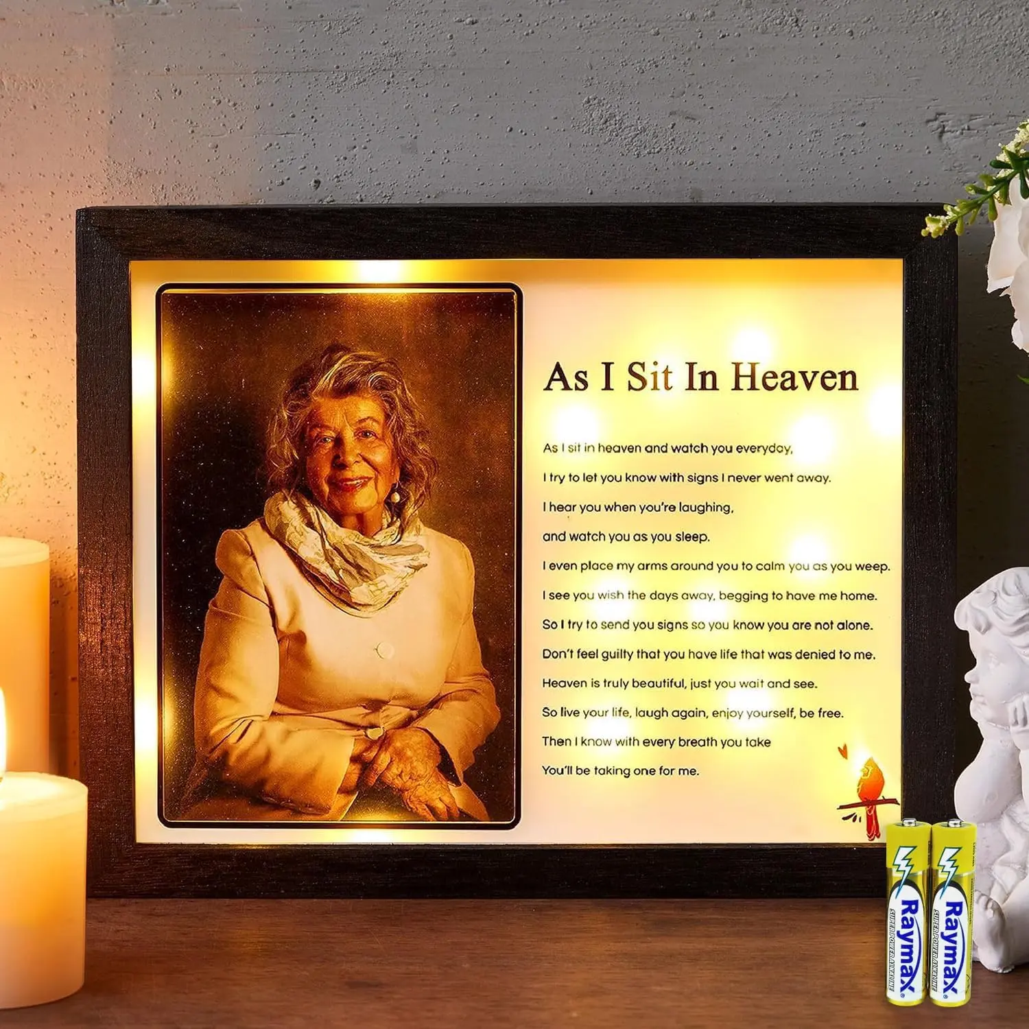 Sympathy  8" x 10" LED Memorial Shadow Box Memorial Gifts for Loss of Loved  - As I Sit in Heaven
