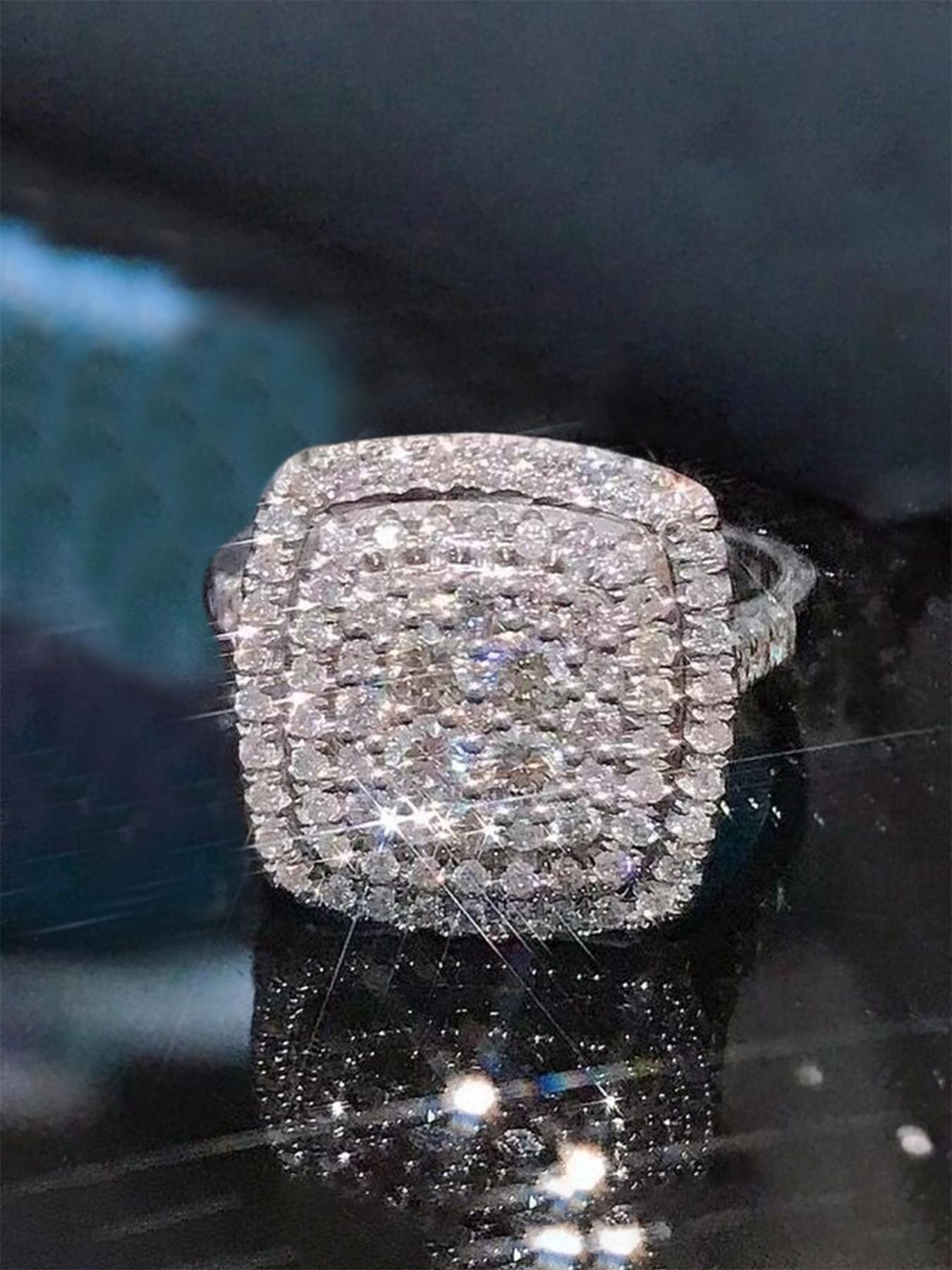 S925 Sterling Silver Fashion Square Shaped Artificial Diamond Ring, Elegant Engagement Ring, Luxury Jewelry for Party, Daily Clothing Decor, Trendy All-match & Exquisite Jewelry for Gift, Gift Ideas for Women