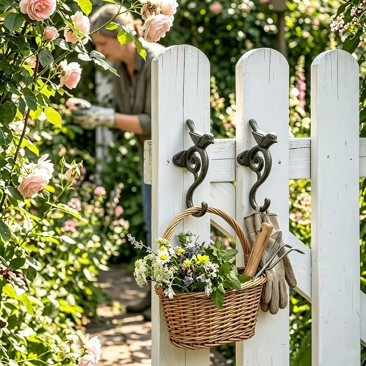 2pcs Cast Iron S-Shaped Bird Wall Hooks, Vintage Hangers for Coats, Bags, Keys, Rustic Garden Outdoor Fence Decor, Multi-Functional Rack