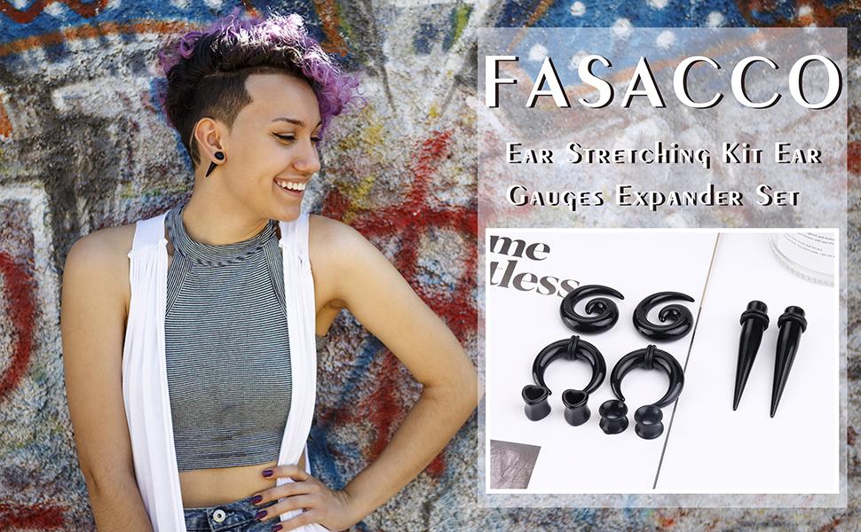 FASACCO 98 Count Ear Stretching Kit 14G-00G Ear Gauges Expander Set Acrylic Tapers and Plugs & Silicone Tunnels Taper Spiral Tapers Gauges for Ears