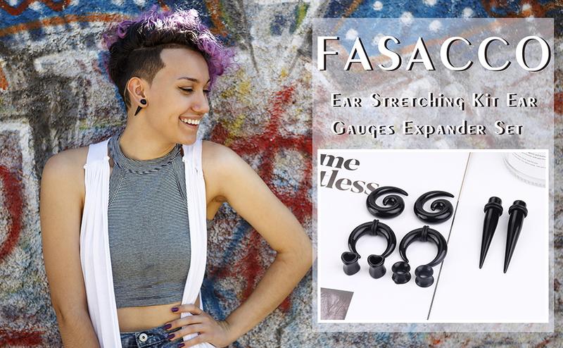 FASACCO 98 Count Ear Stretching Kit 14G-00G Ear Gauges Expander Set Acrylic Tapers and Plugs & Silicone Tunnels Taper Spiral Tapers Gauges for Ears FASACCO 98 Count Ear Stretching Kit 14G-00G Ear Gauges Expander Set Acrylic Tapers and Plugs & Silicone Tunnels Taper Spiral Tapers Gauges for Ears