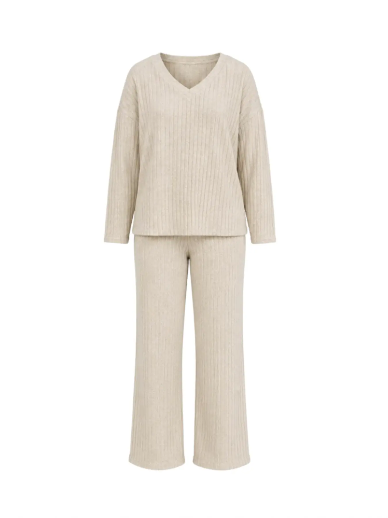Women’s Ribbed Knit 2 Piece Lounge Set, Hoodie and Wide Leg Pants, Loose Fit Soft Comfy Tracksuit, Travel Airport Casual with Pockets