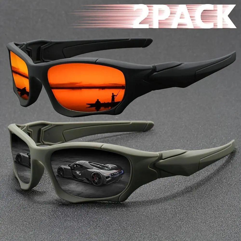 XUH 2-Pack Unisex Tactical Windproof Camouflage Men's Sunglasses - Nylon TR90, UV400 Shield Protection, Lightweight Outdoor Sports Shades Ideal for Cycling/Hiking, Driving, Windproof Lens