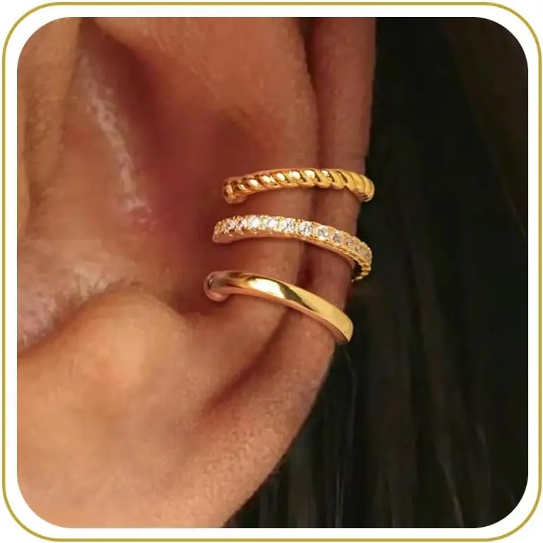 Ear Cuffs Earrings for Women Non  Clip  Cartilage Earrings | Trendy  Ear Cuff,Cartilage Clip  Earrings,Thin Huggie Hoop CZ Earring Set ,Fashion ,Non Tarnish,