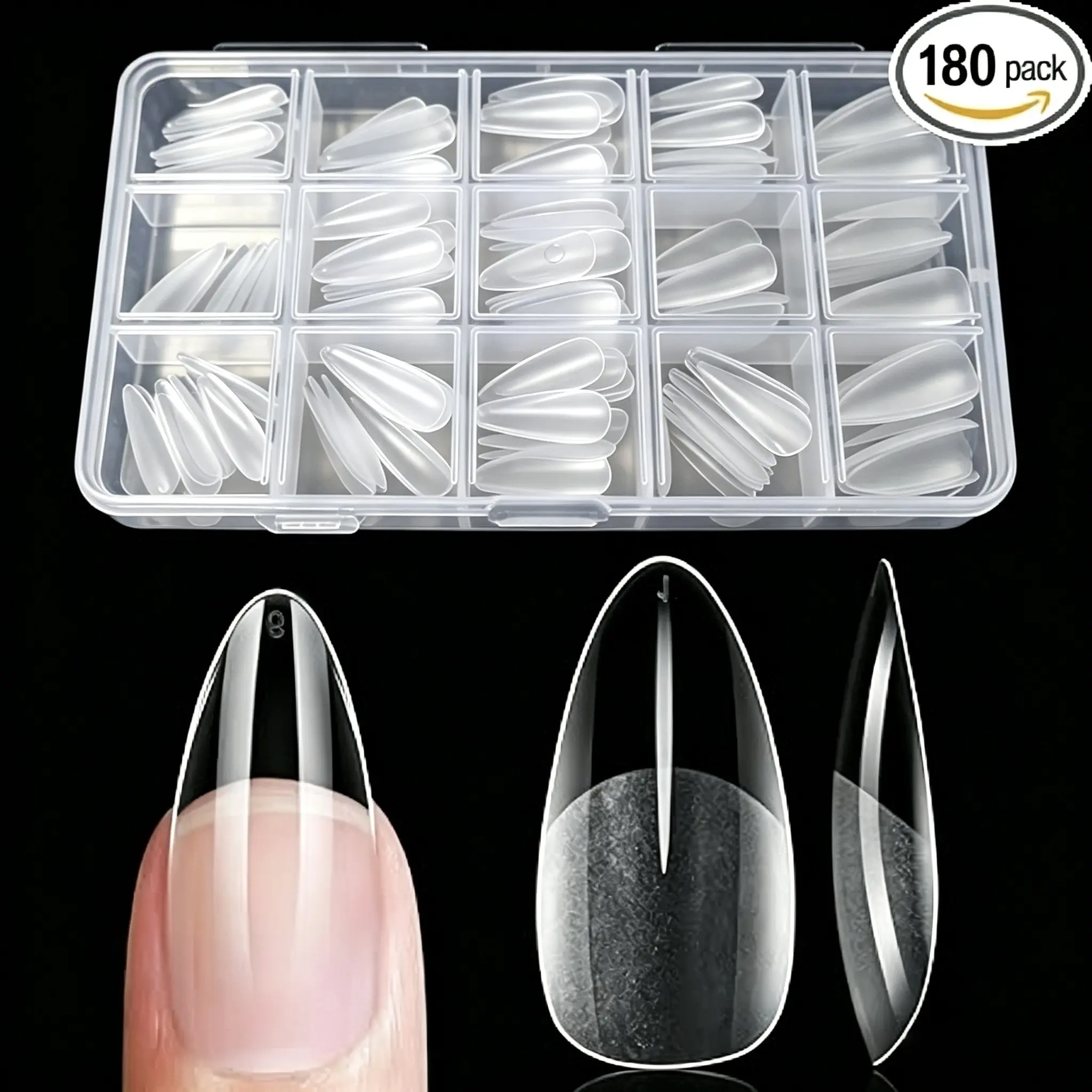 180pcs Long Square Press-On Nails, Clear Acrylic Tip Manicure Supplies, DIY Salon Quality Fake Nails, Nails Tips, Thick Full Coverage Design
