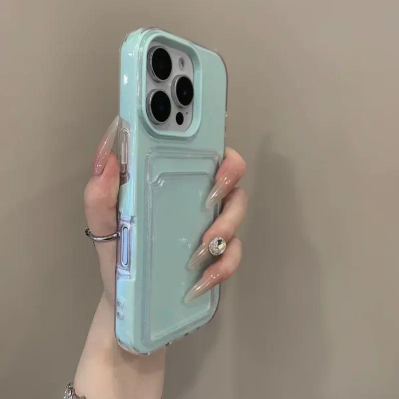 Luxury Clear Card Slot Holder Phone Case For IPhone 16 15 14 13 12Pro Max Wallet 2 in 1 Soft Protector Shockproof Candy Cover