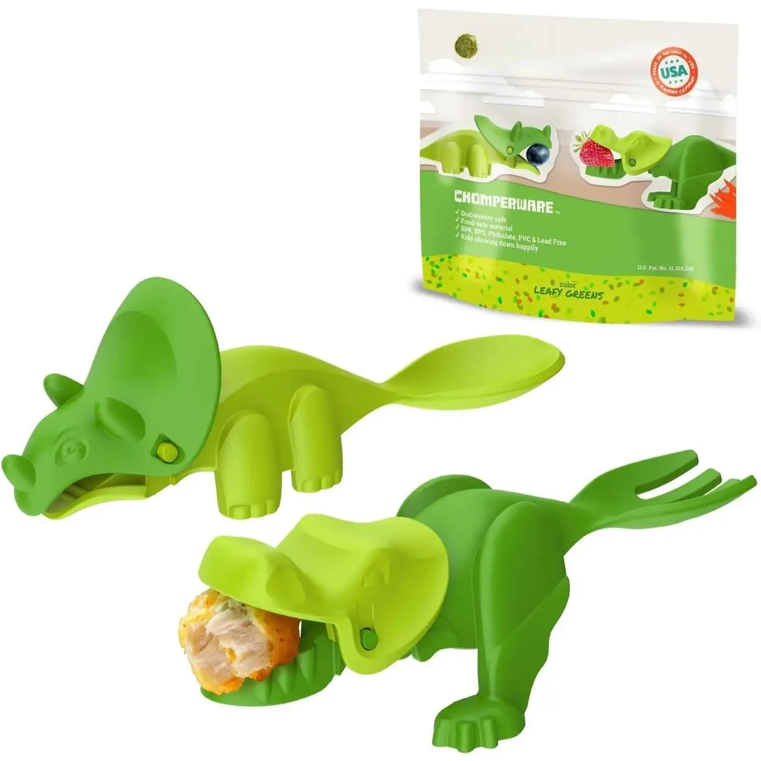 Synthetic Interactive Dino Chomperware Silverware Set, Leafy Greens Kitchen Cutlery & Tableware Set