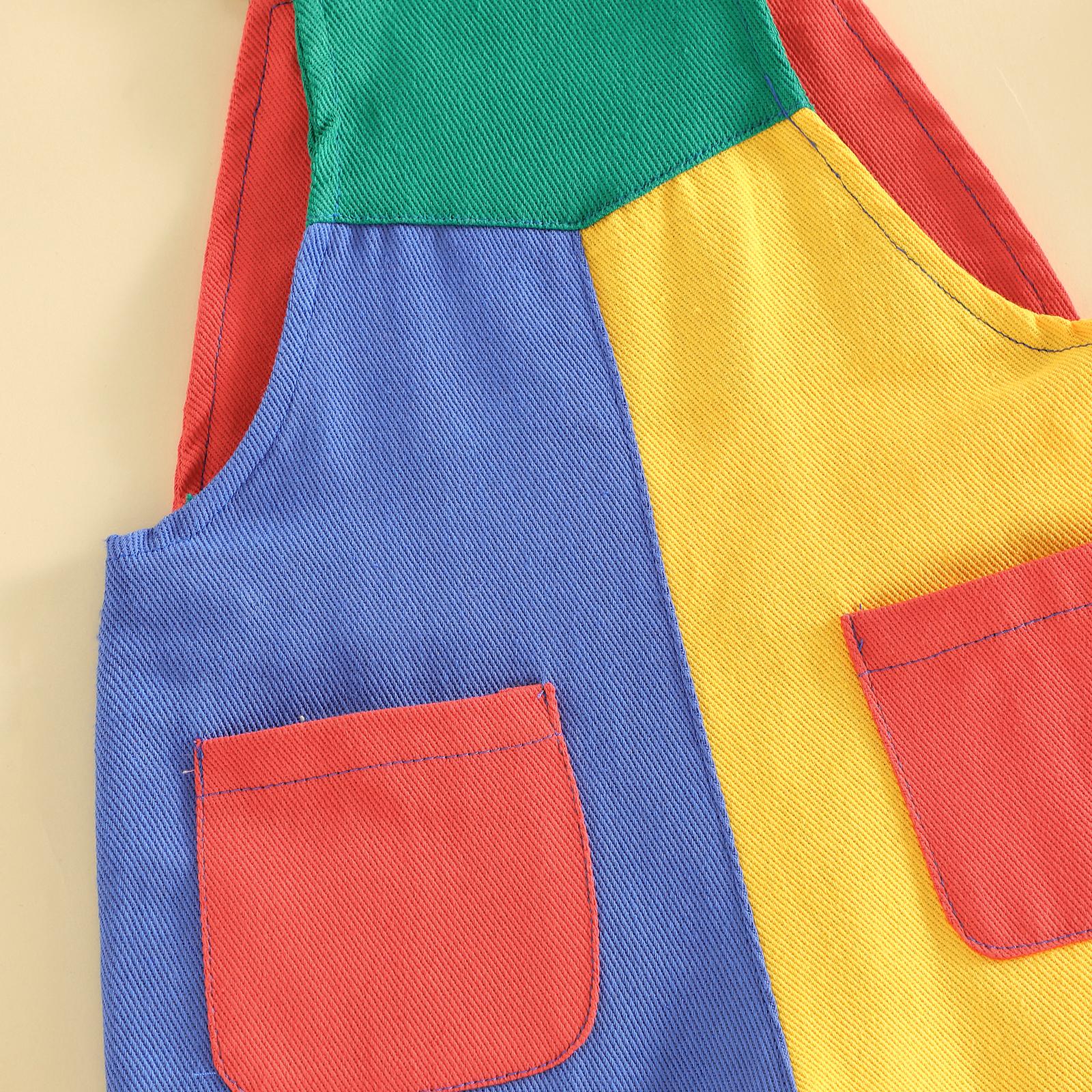 Imcute 90's Style Toddler Overalls Shorts Babby Boy Girl Suspender Romper Contrast Color Sleeveless Jumpsuit with Adjustble Shoulder Strap