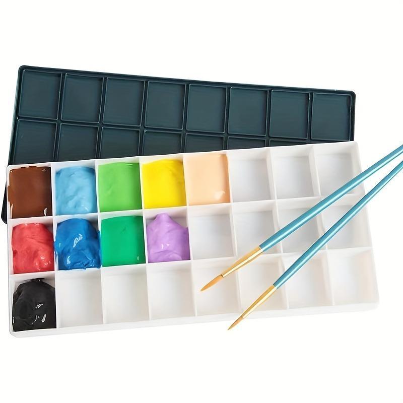 24 Grid Paint Palette Tray with Soft Lid, 1 Count Rectangle Plastic Leak Proof Watercolor Painting Palette, Travel Portable Storage and Organizer for Oil Paint