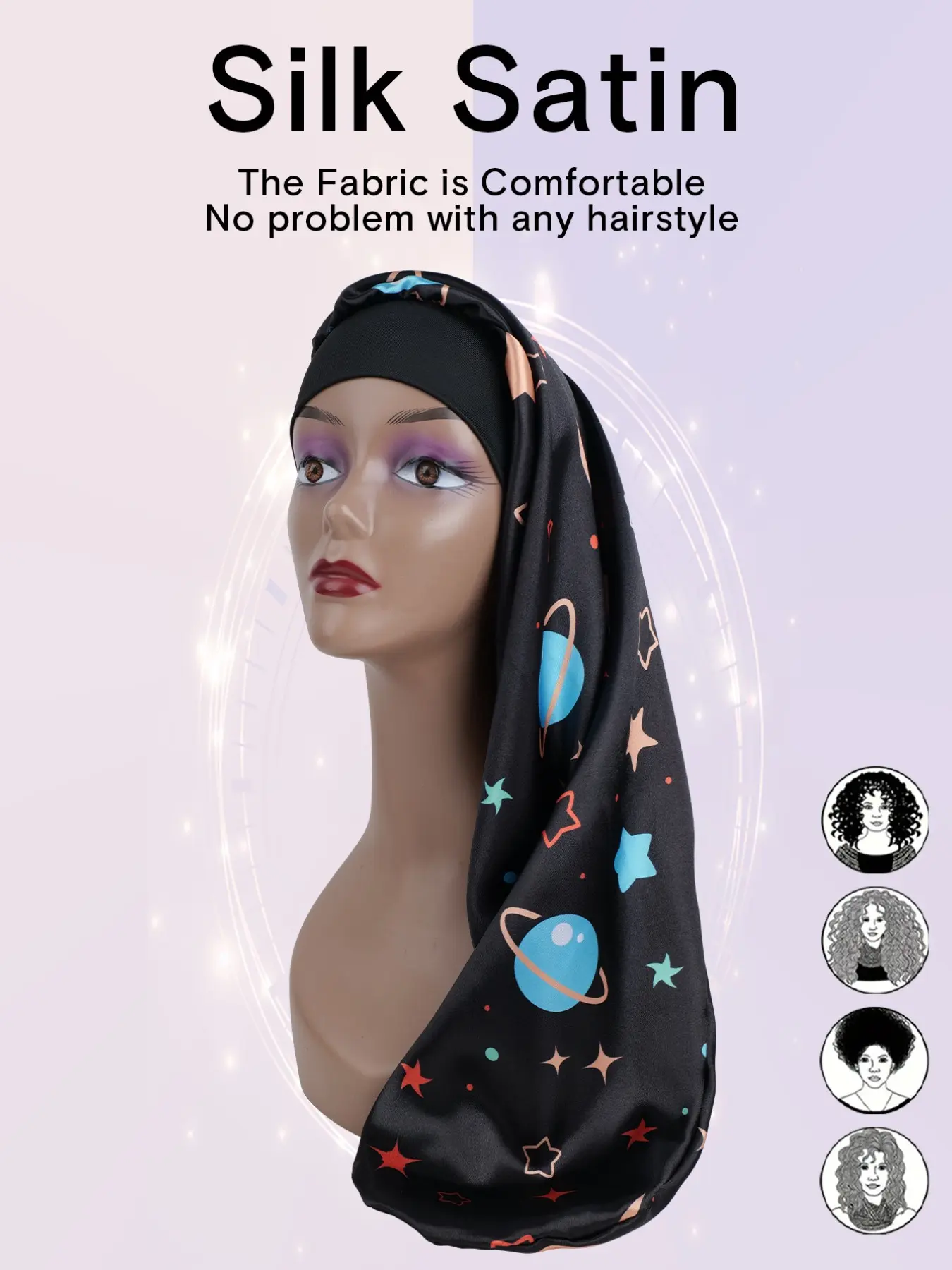Extra Long Satin Sleep Cap, Wide Brim Hat for Long Braids, Soft Satin Hair Protection, Women's Nighttime Hairstyle Fixer and Protector
