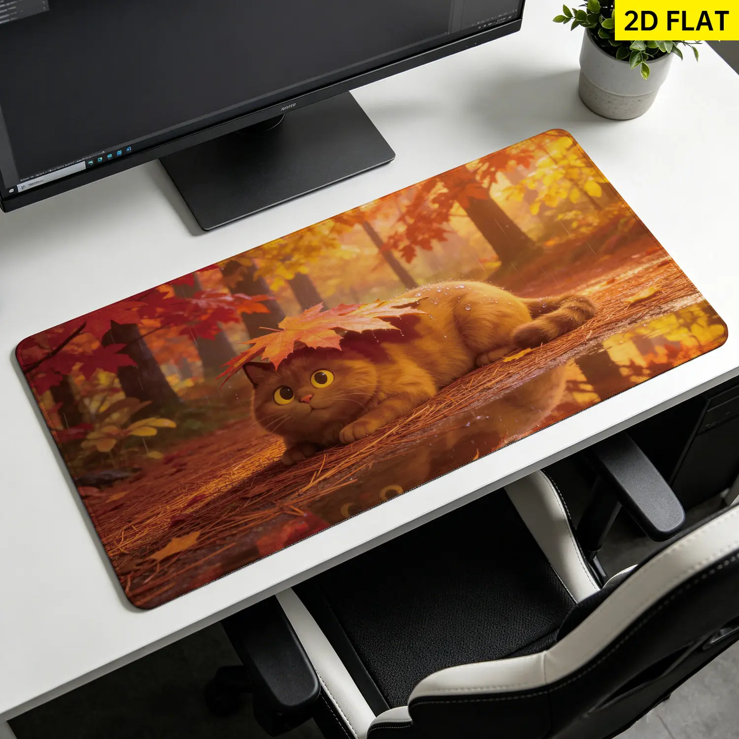 Large Horizontal Cute Orange Cat Autumn Maple Forest Polyester Wall Tapestry - Stable Animal Wall Hanging, Durable Synthetic Decor for Computer Desk, Living Room, No Installation Required, Animals