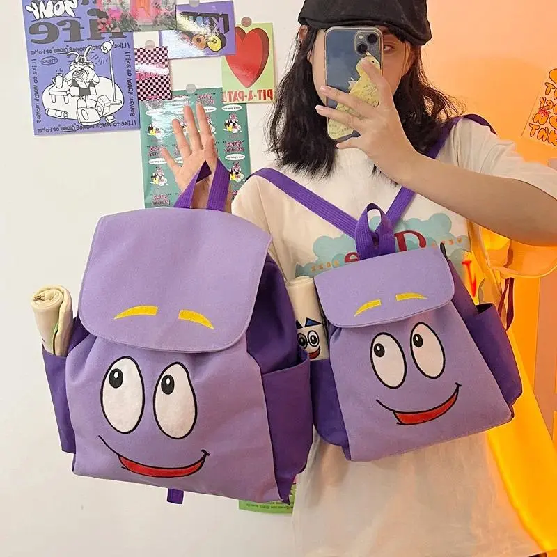 Cute Unisex Kawaii Dora The Explorer Zip Backpack - Large-Capacity, Cartoon Map Design, A4-Fit Backpack for School, Party Bag & Gift Option, Students