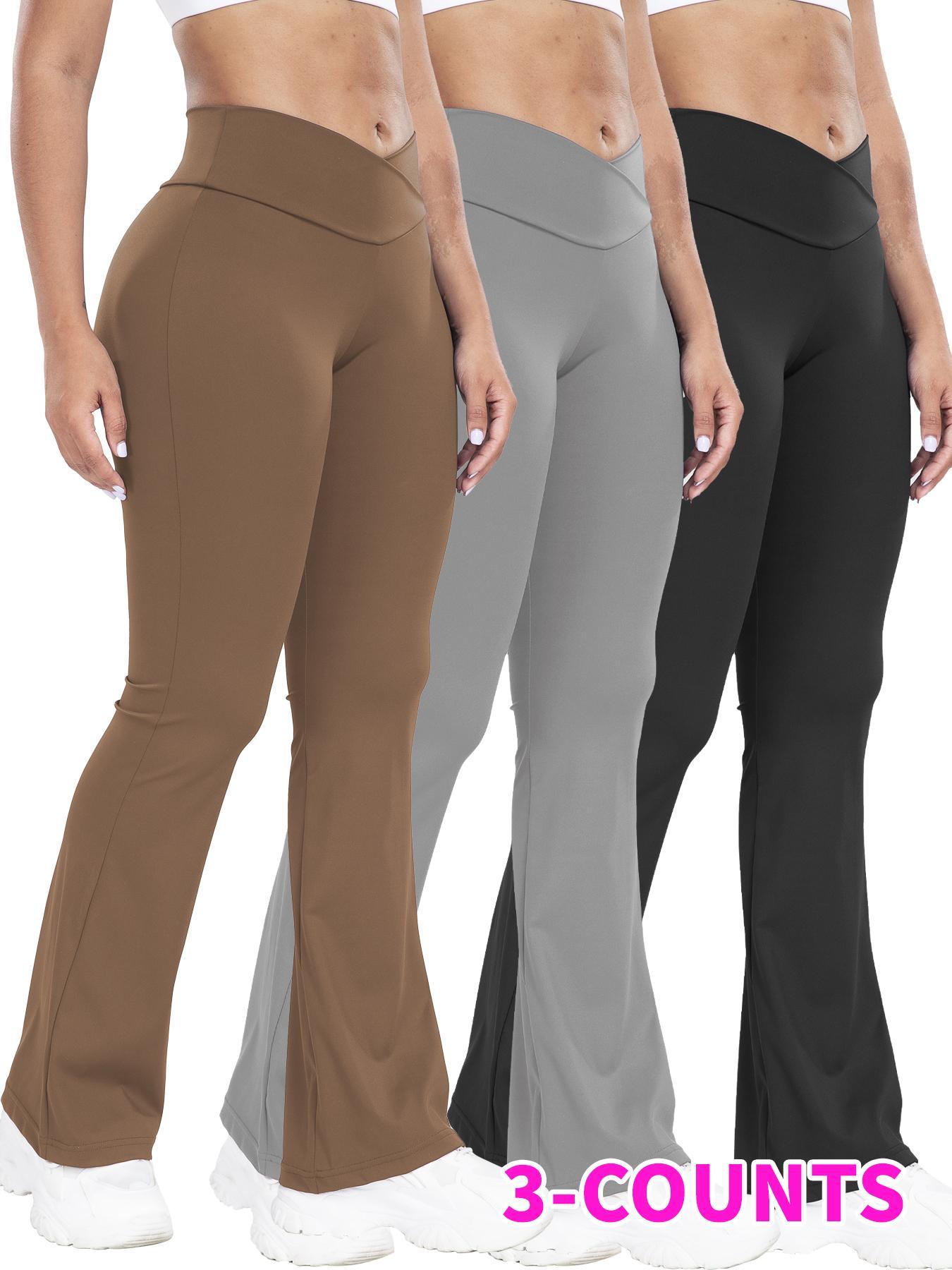 Women's Solid High Waist Flare Leg Leggings, Casual Comfy Tummy Control Skinny Pants for Yoga Gym Workout, Going Out Bottoms for All Seasons, Shaping Leggings, Skinny Sports Leggings, Athleisure Fitness Leggings
