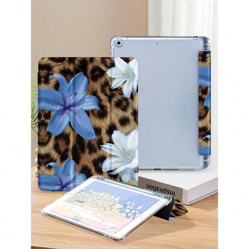 Leopard Print Floral iPad Case, Built-in Pencil Slot Adjustable Stand Auto Sleep/Wake, Lightweight Durable Soft Edge for iPad 10th/11th Gen/A16/Air 13/11-inch/Pro 11-inch/2025 & Galaxy Tab S9 FE+ 12.4-inch, Unisex Back-to-School Valentine’s Day Gift
