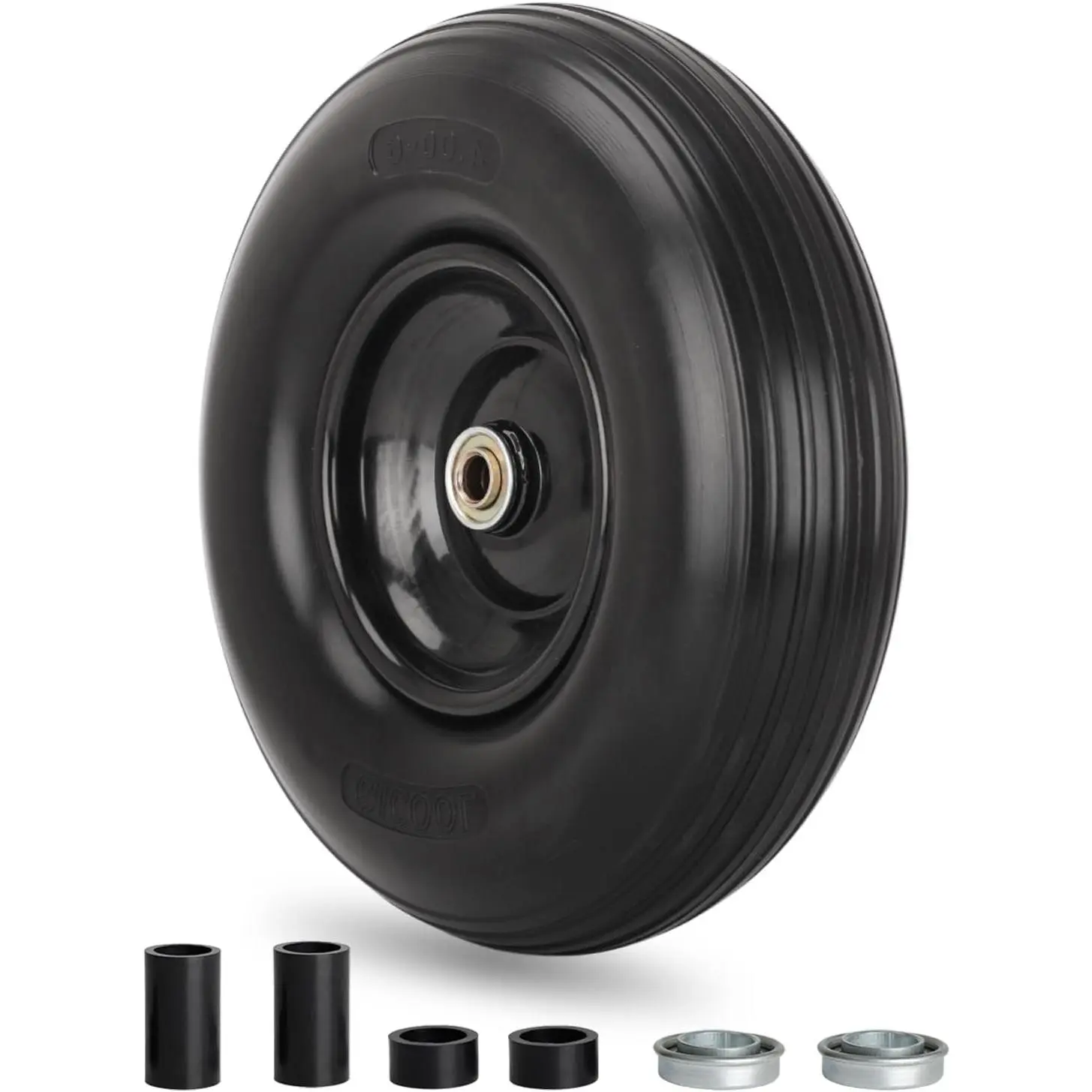 4.00-6 Wheelbarrow Tire, 13" Flat-free Solid Tire and Wheel, with 5/8" or 3/4" Bearings, 1.75" Centered Hub for Wheelbarrow/Wagon/Trolley/Garden Scooter Cart