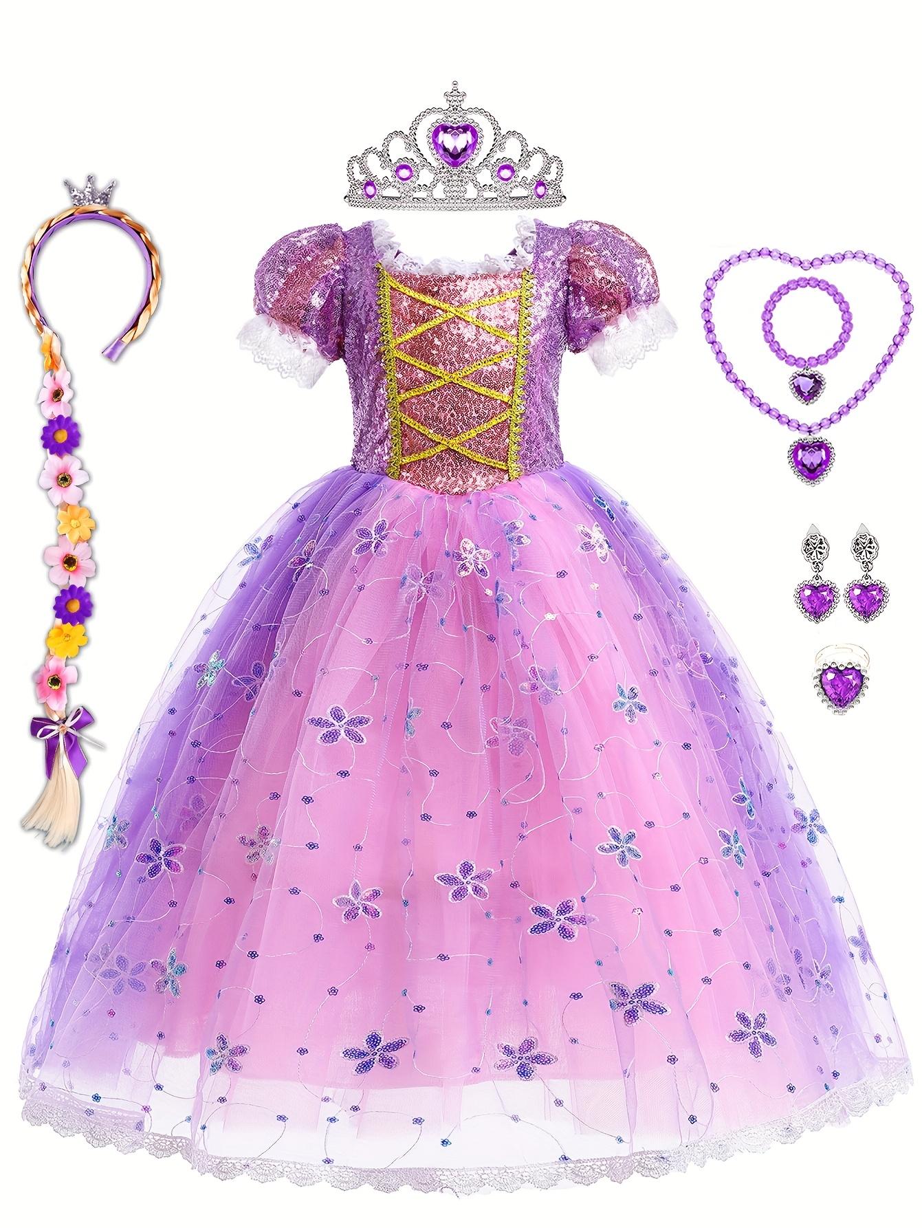 New[Purple Princess] Purple Princess Dress for Girls |             Includes Crown, Necklace, Ring & Bag Set - Perfect for Birthdays, Halloween, Christmas Parties & Performances Gifts  Gifts