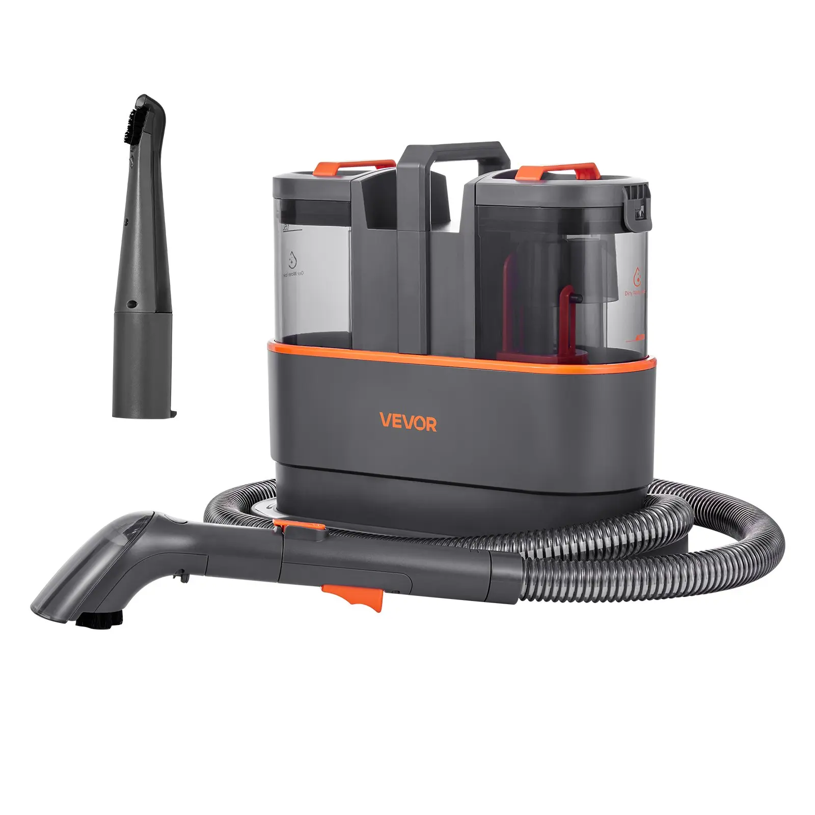 【toolupgrade】VEVOR Compact Carpet Cleaner Machine, 50.72 oz Clean Water Tank, 27.05 oz Dirty Water Tank, Portable Upholstery Shampooer, 11.5Kpa Power Handheld Vacuum Extractor, 2 Brushes for Rug Couch Car