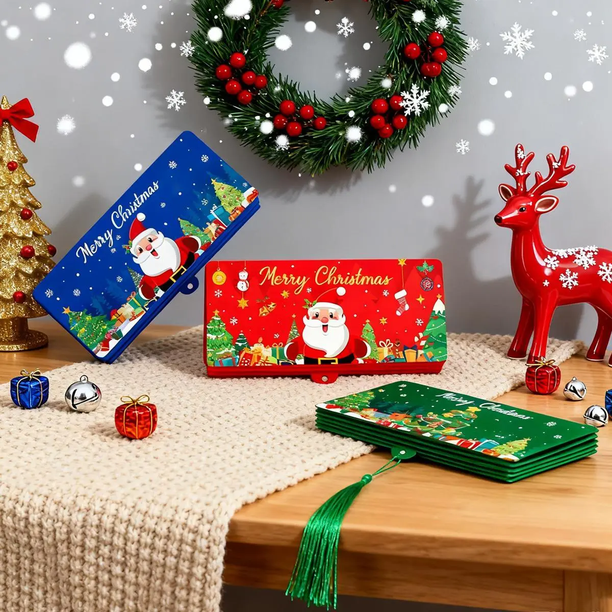 3-Color Christmas Cash Gift Envelopes with Cartoonish Greeting Cards - Novelty Packaging Party Gifts, Vivid Colors, Multi-Purpose Holiday Storage (Money Clip Wallet, Unique Cash Box) for Men & Women, New Year Festive Supplies