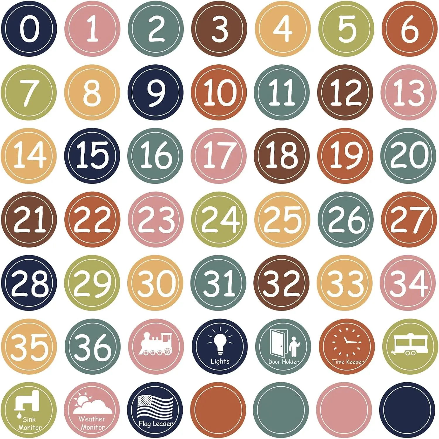 4" Number Stickers Boho Classroom Decor Set, 52 count Line up Spots for Classroom Floor  Sticker Labels Accents Cutouts,  to School   Decorations (Bohemian)