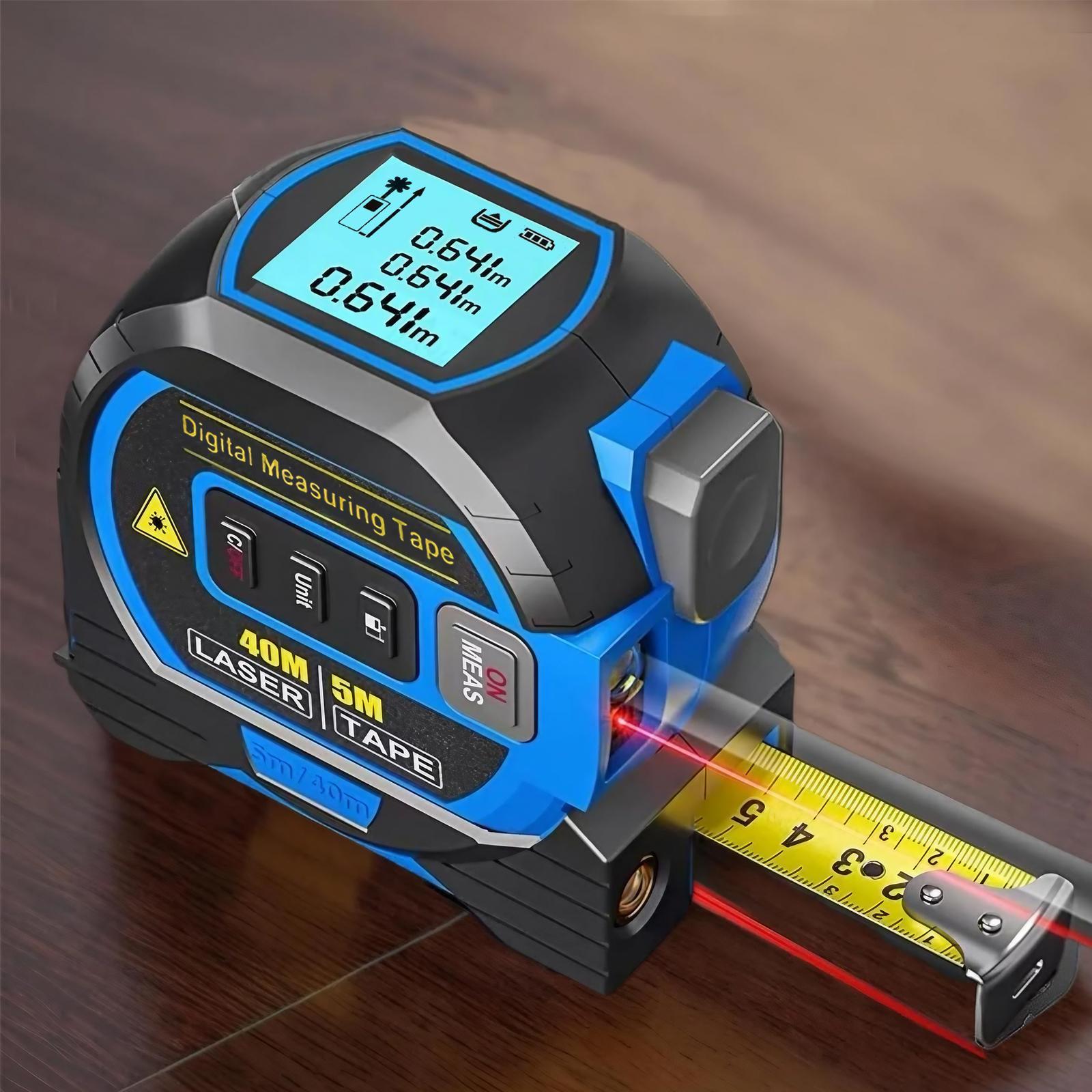 3 in 1 Digital Laser Tape Measure, 40/60M Measuring Range Laser Distance Meter, Accurate Measuring Tool with LCD Display, Laser Range Finder