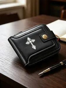 Elegant Cross Design Men's Coin Purse, Unisex Fashion Accessory, Business Wallet for Formal Occasions, Zip Closure, Multiple Colors Available
