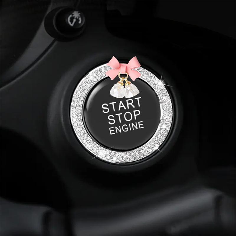 Rhinestone Decor Bowknot Design Car Engine Start Stop Button Ring, Car Engine Start Stop Button Decoration, Car Interior Accessories for Women, Car Decorations, Automotive, Vehicle