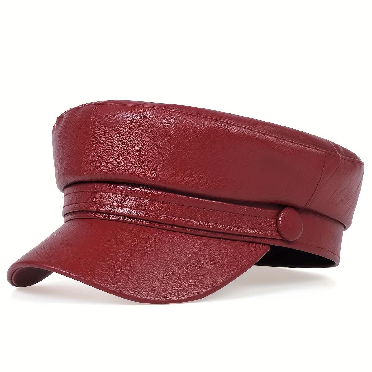 PU Leather Beret High Quality Adjustable Drawstring Stylish Flat Cap for Men Women