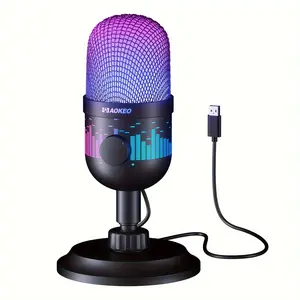 [Aokeo USB Microphone] Aokeo USB Microphone | Plug and Play Gaming Microphone with RGB Light, One Click Mute, Noise Reduction, Volume Gain for PC, Mac, PS4/5 Podcast Recording and Streaming Media