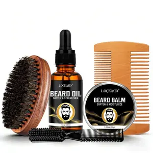 Men's Beard Care Kit, 5-Piece Beard Shaping Tools Set with Beard Oil, Balm, Brush, Wood Comb, Hydrating, Softening, Brightening, Perfect Gift for Dad, Boyfriend, Husband