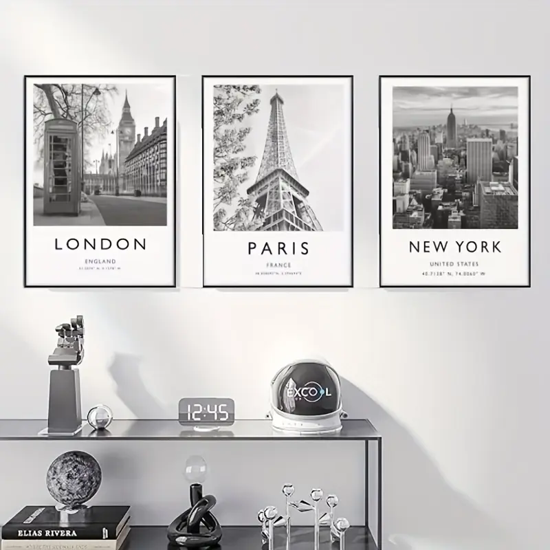3-Piece London-New York-Paris Travel-Themed Poster Set - Stylish Unframed Wall Art Prints for Hallway Decoration - Travel Gift