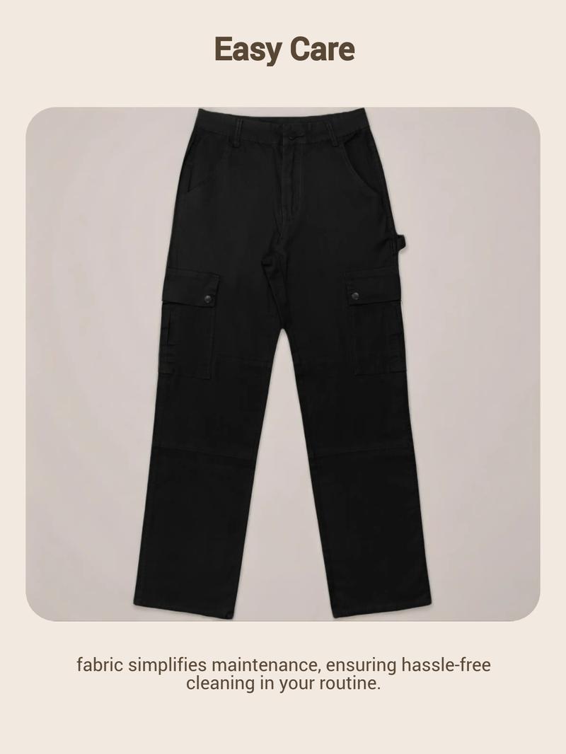 GILIPUR Y2K Women's Solid Multiple Pockets Cargo Pants, Plain Comfort Basic Streetwear Casual Comfy Pocket Design Trousers For Daily Wear, Going Out Bottoms, Autumn And Winter Women's Baggy Clothing, Womenswear, Casual Fit Trousers, Lady Loose Clothe