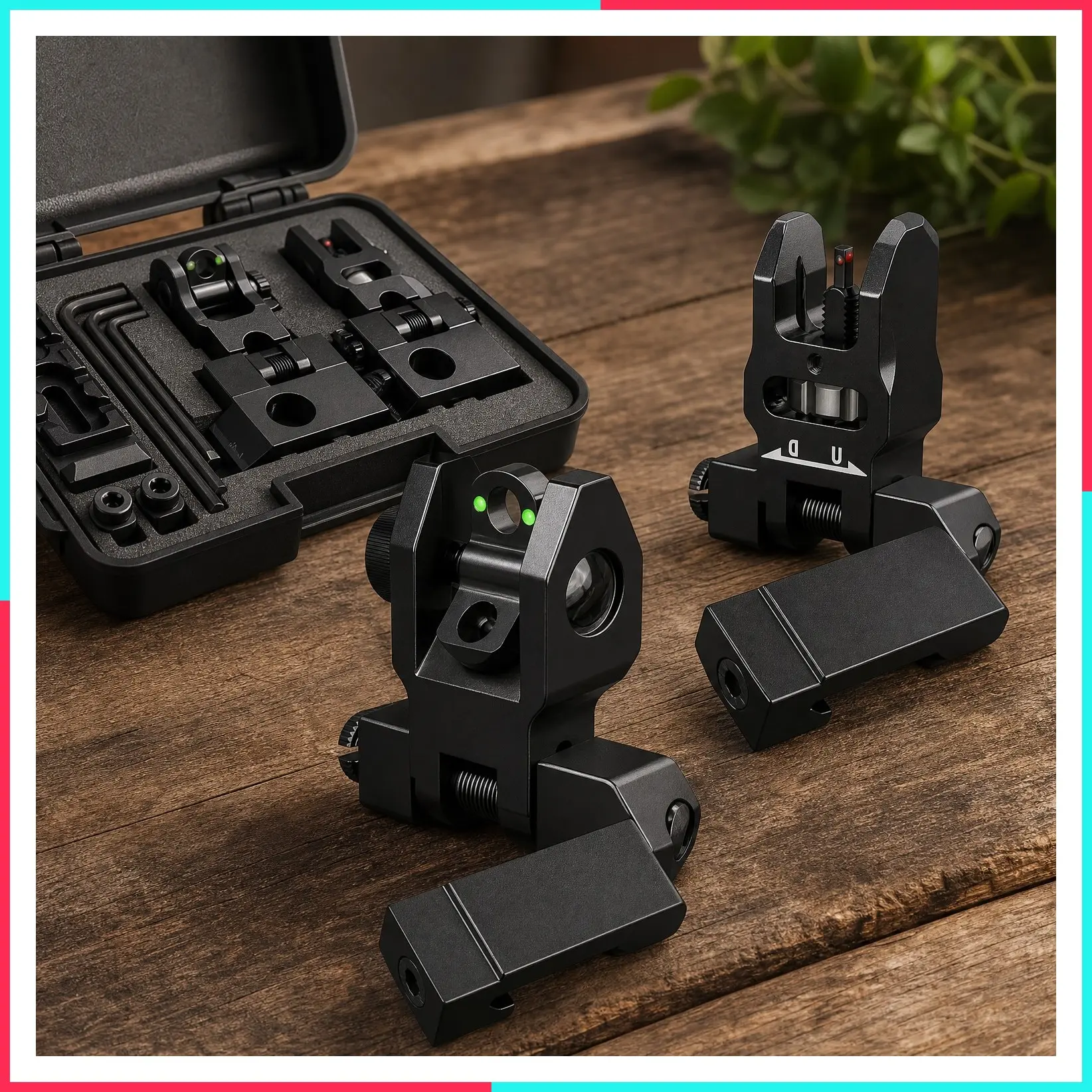 45 Degree Offset Flip Up Iron Sights, Fiber Optic Red Green Dots, Tool-Free Adjustable Backup Canted Sights for Rapid Transition