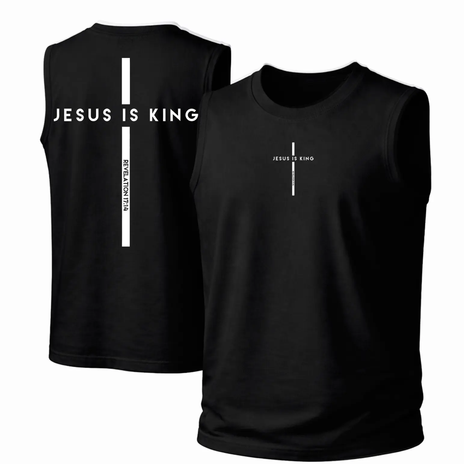 Men’s Cotton Sleeveless Tank Top with “Jesus Is King” Cross Graphic Print, Casual Crew Neck Muscle Shirt, Breathable Lightweight Athletic Summer Streetwear for Gym, Workout, Beach, Vacation, Travel, Fitness and Daily Wear