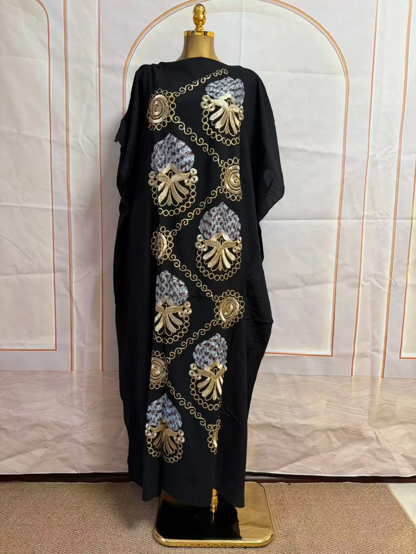 Black Gold Silver Sequin Embroidery Kaftan Maxi Dress Women Oversized Loose Caftan Luxury Modest Party Vacation Long Dress Two Patterns Available