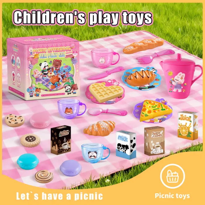 Tea Party Pretend Dessert Playset for Kids, Kids Kitchen Children's Play Toys, Festive & Party Supplies Gift for Girls & Boys, Miniature Set, Multi Activity Playset, Play Kitchen Accessories, Toddler Play Set